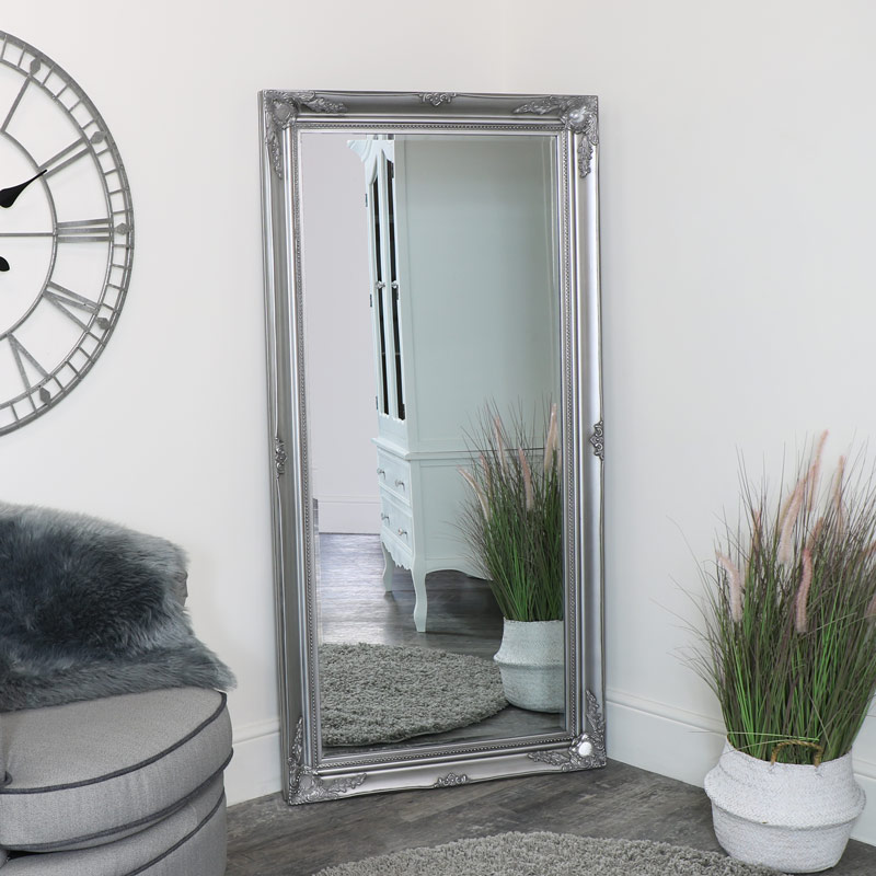 Large Ornate Silver Wall Mirror Melody Maison Large Ornate Silver Wall Mirror, Large Leaner Mirrors