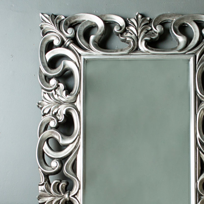 Large Ornate Silver Wall / Floor Mirror 90cm x 168cm - Minor Defects 