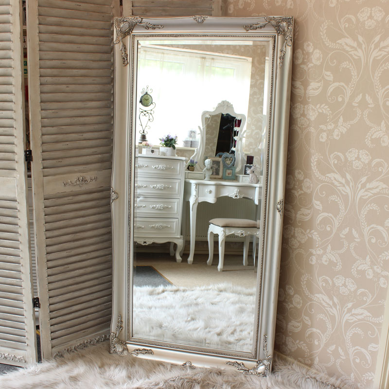 Large Silver Ornate Wall Floor Mirror 158cm X 78cm Melody Maison