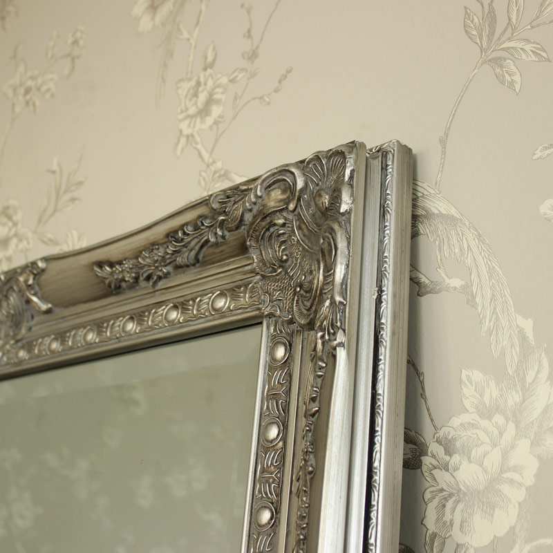 Large Ornate Silver Wall Floor Mirror 176cm X 76cm Melody Maison Large Ornate Silver Wall Floor Mirror