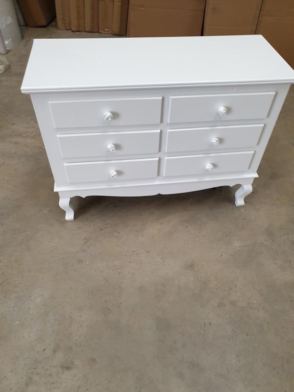 Large Ornate White 6 Drawer Chest of Drawers - Lila Range DAMAGED SECONDS ITEM 3038