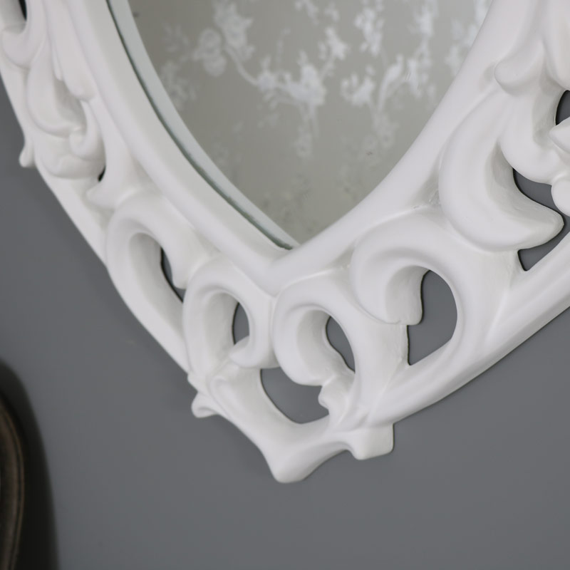Large Ornate White Filigree Heart Wall Mirror
