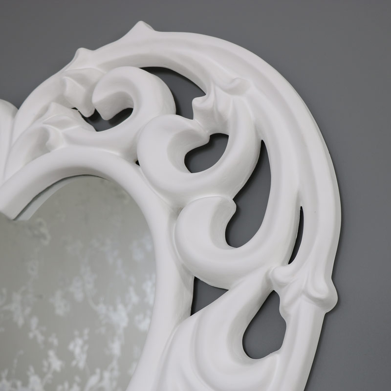 Large Ornate White Filigree Heart Wall Mirror