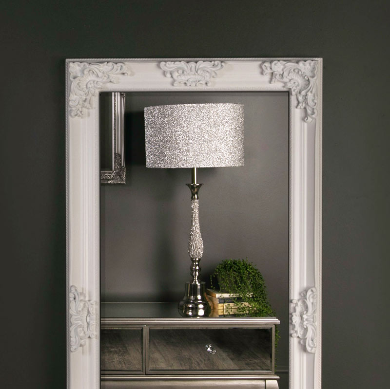 Large Ornate White Wall / Leaner Mirror 78cm x 158cm