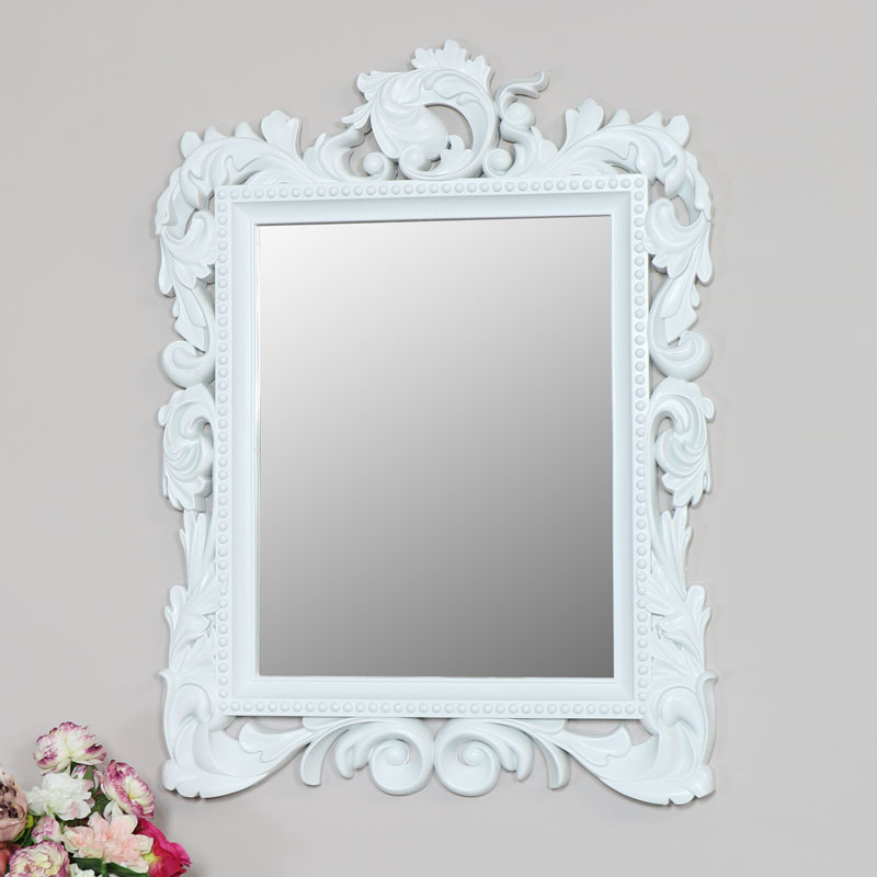 Large Ornate White Wall Mirror 58cm X 78cm, White Baroque Mirror Uk