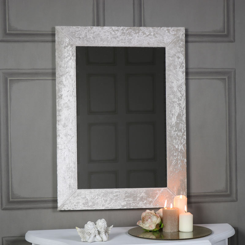 Large Pearl White Crushed Velvet Wall Mirror 50cm x 70cm