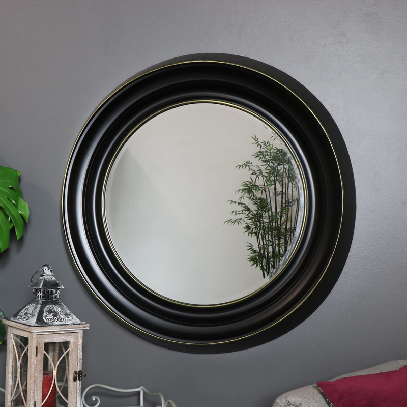 Large Round Black Wall Mirror 86cm X, Large Round Black Mirror