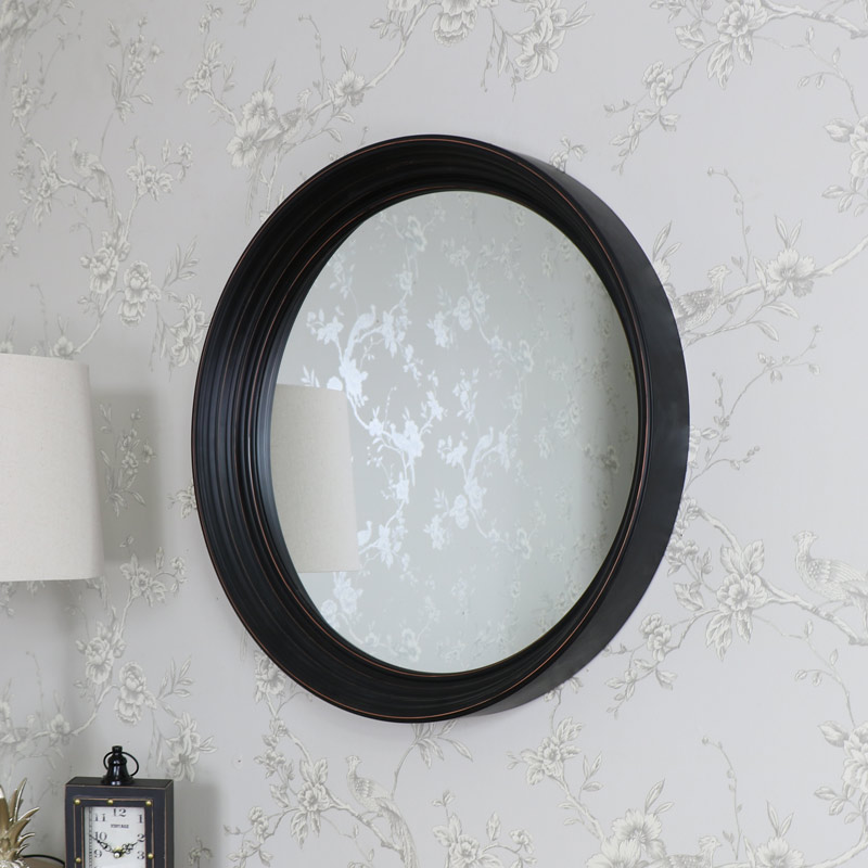 Large Round Black Wall Mounted Mirror, Large Round Black Mirror