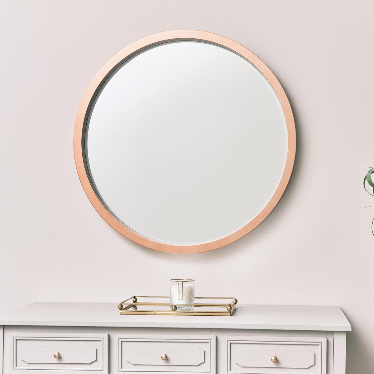 Large Round Copper Wall Mirror 80cm X - Round Copper Wall Shelf With Mirror
