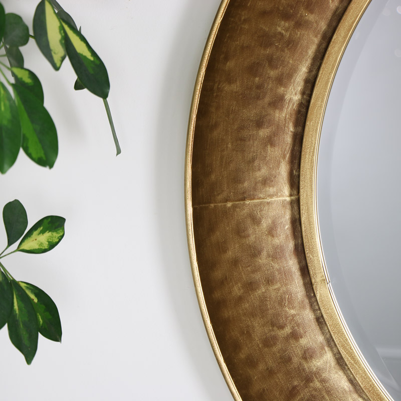 Large Round Gold Hammered Rim Wall Mirror Melody Maison Large Round Gold Hammered Rim Wall Mirror
