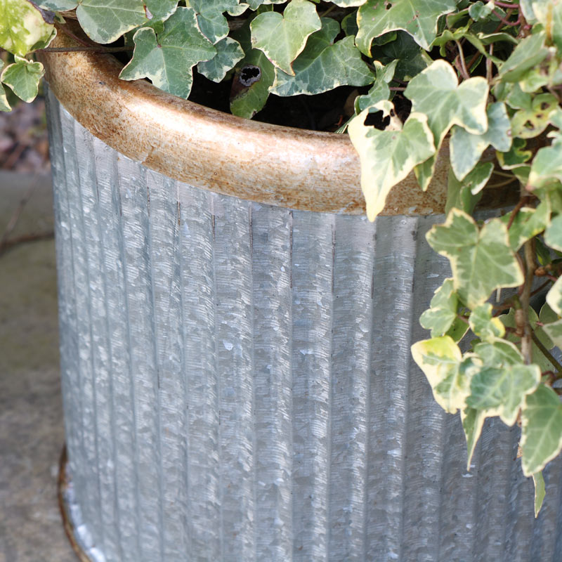 Large Round Grey Metal Industrial Style Planter