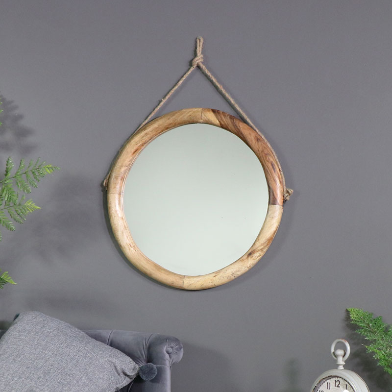 Large Round Rustic Wooden Wall Mirror, Large Round Rustic Wood Mirror
