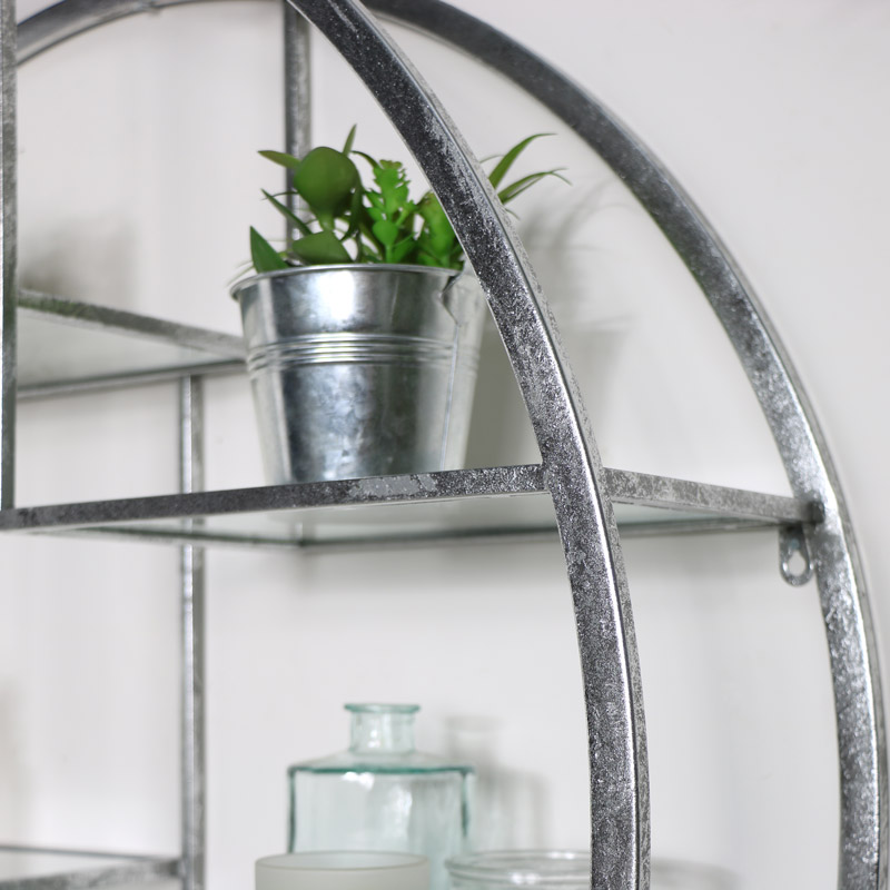 Large Round Silver Mirrored Multi Shelf Unit