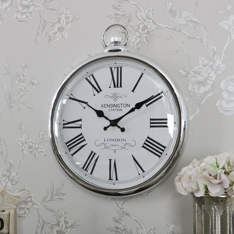 Large Round Silver Wall Clock - Large Vintage Wall Clocks Uk