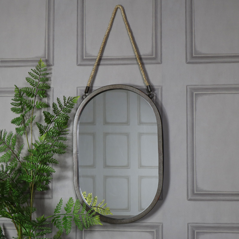 Large Rustic Black Oval Wall Mirror, Hanging Oval Mirror
