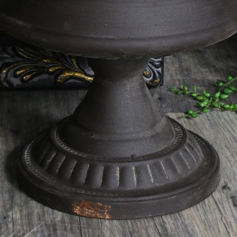 Large Rustic Distressed Black Metal Urn 