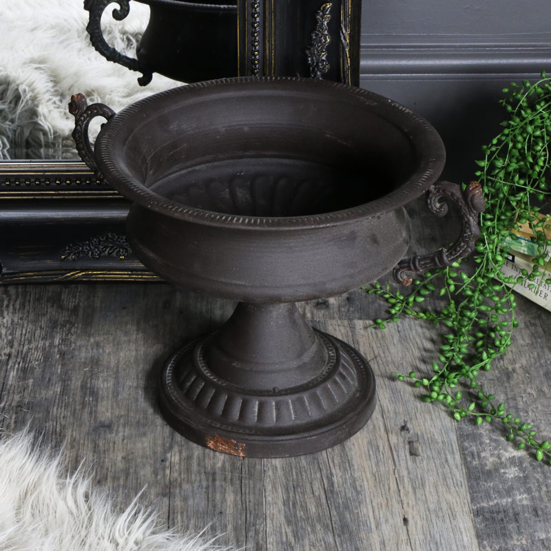 Large Rustic Distressed Black Metal Urn 