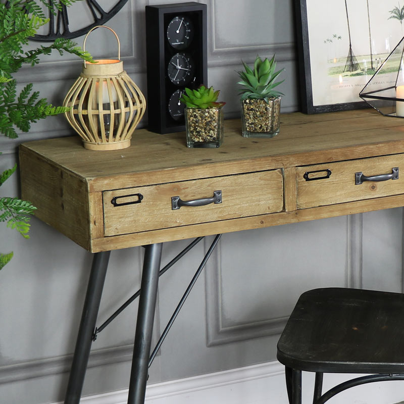 Large Rustic Industrial Three Drawer Desk