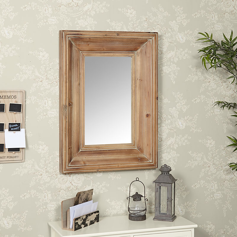 Large Rustic Wood Framed Wall Mirror 