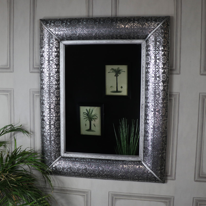 Large Silver Embossed Wall Mirror Monique Range 102cm X 80cm