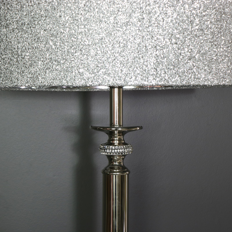 Large Silver Nickel Diamante Table Lamp