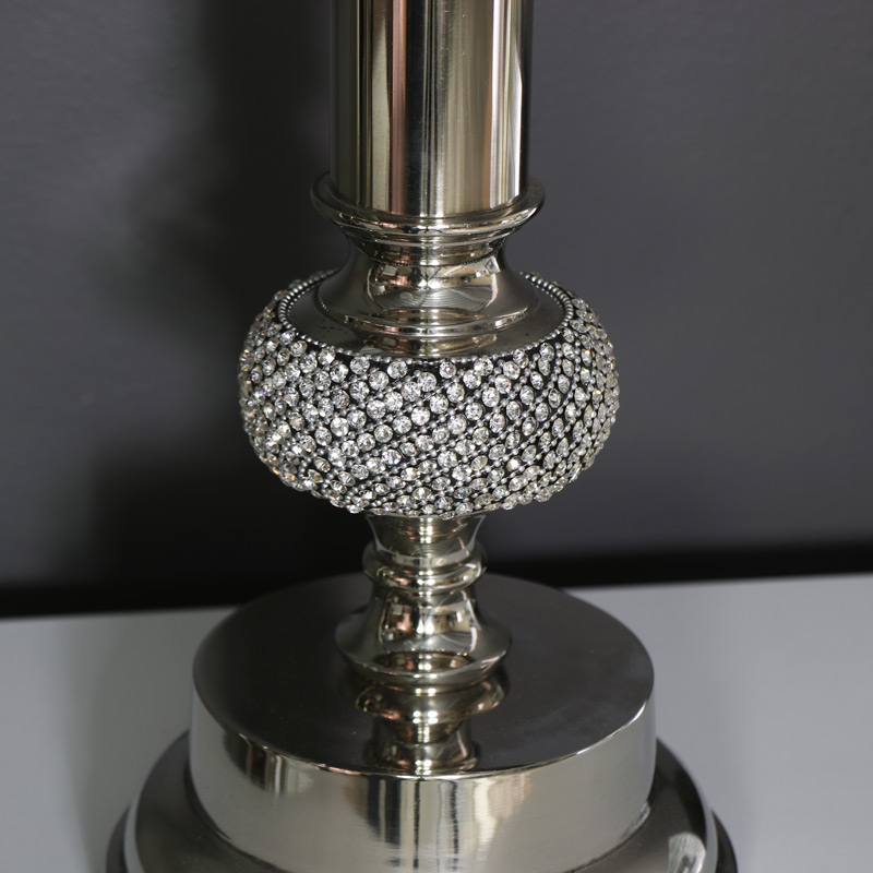 Large Silver Nickel Diamante Table Lamp