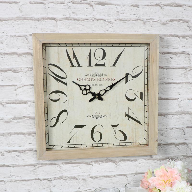 Large Square Vintage French Wooden Wall Clock
