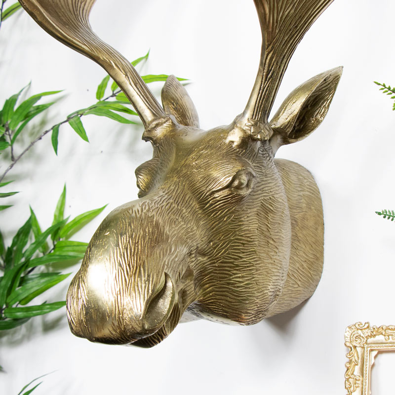 Large Vintage Gold Wall Mounted Moose Head