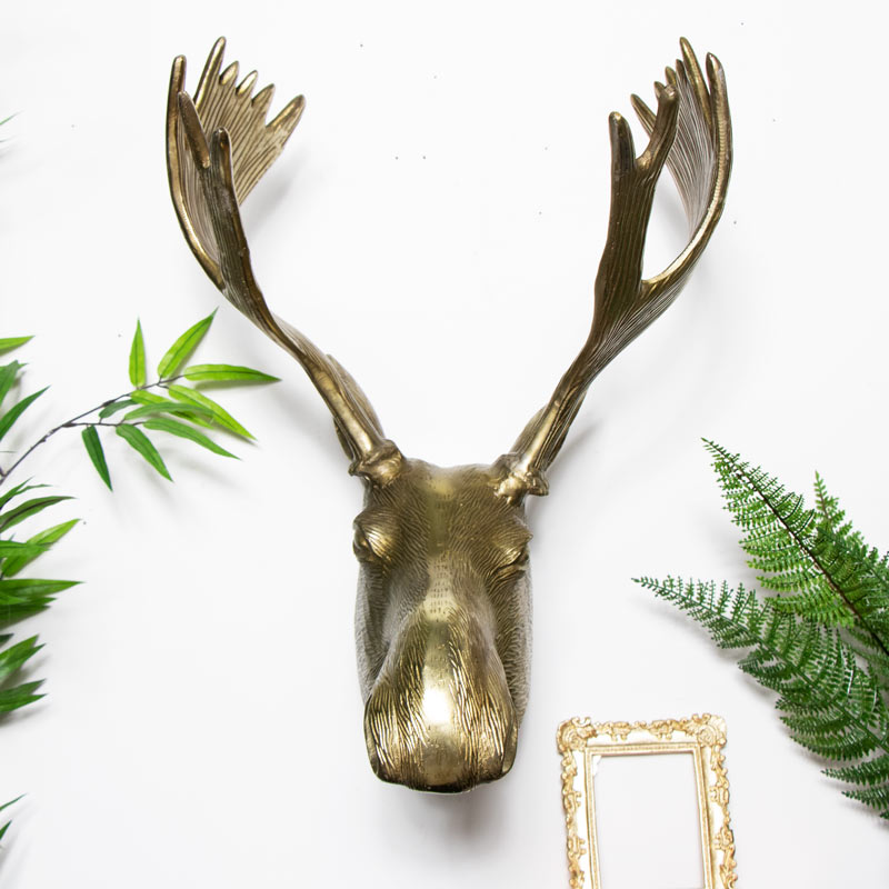 Large Vintage Gold Wall Mounted Moose Head