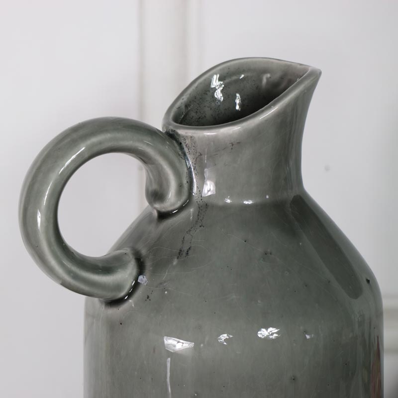 Large Vintage Grey Ceramic Glazed Jug