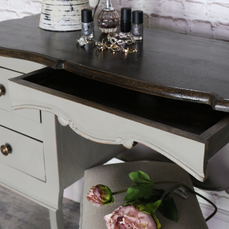 Large Vintage Grey Twin Pedestal Dressing Table, Mirror and Stool Set - Leadbury Range