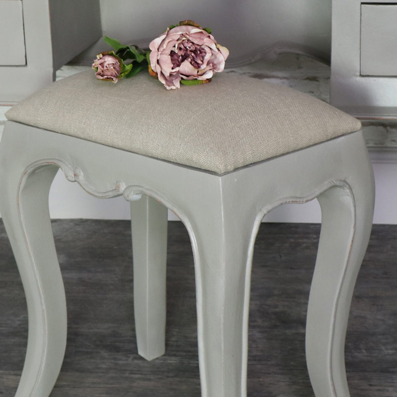 Large Vintage Grey Twin Pedestal Dressing Table, Mirror and Stool Set - Leadbury Range