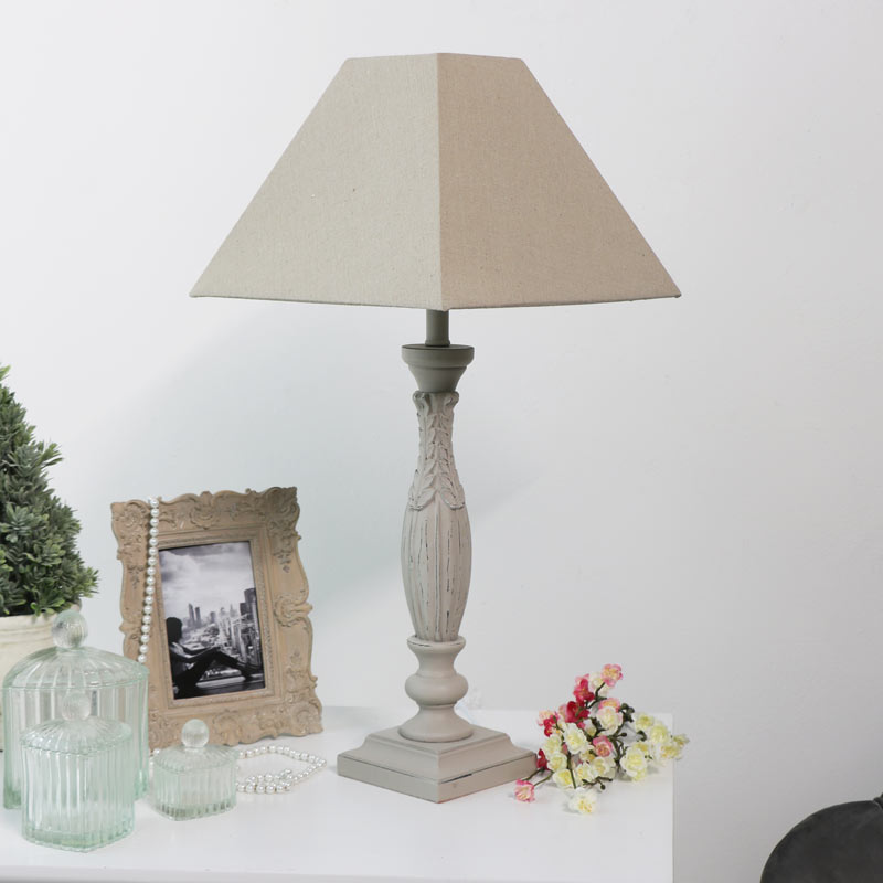 Large Vintage Style Table Lamp - Stone Grey