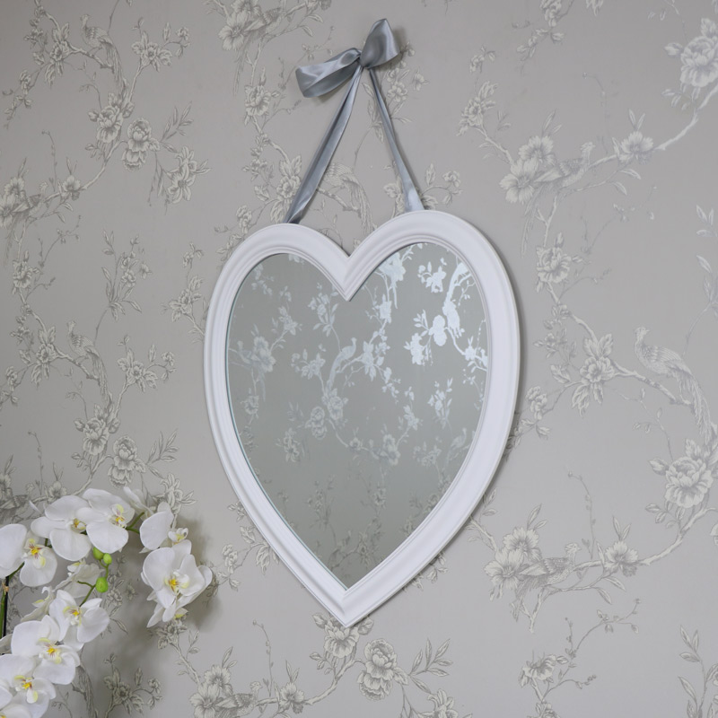 Large Vintage White Heart Wall Mirror