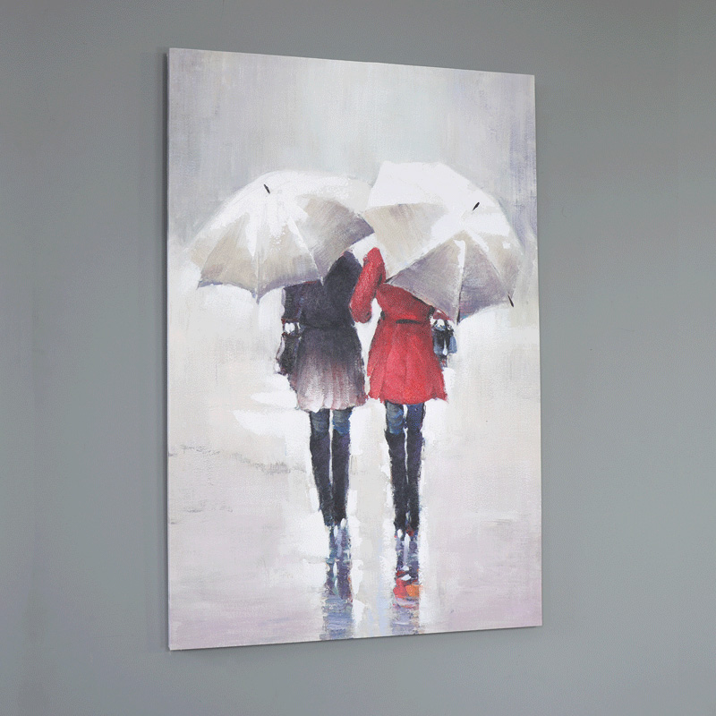 Large Walking in the Rain Wall Mounted Canvas Print