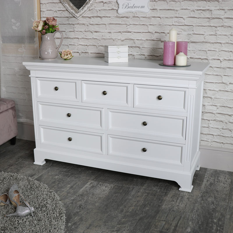 Large White 7 Drawer Chest Daventry White Range Melody Maison