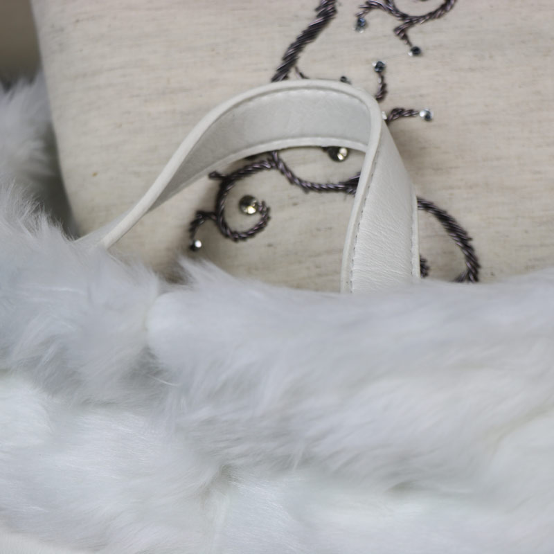 Large White Faux Fur/Leather Laundry Storage Basket