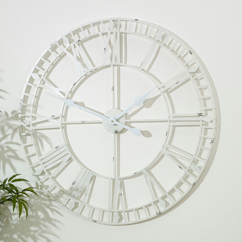 Large White Skeleton Wall Clock - Large Rustic Wall Clock White