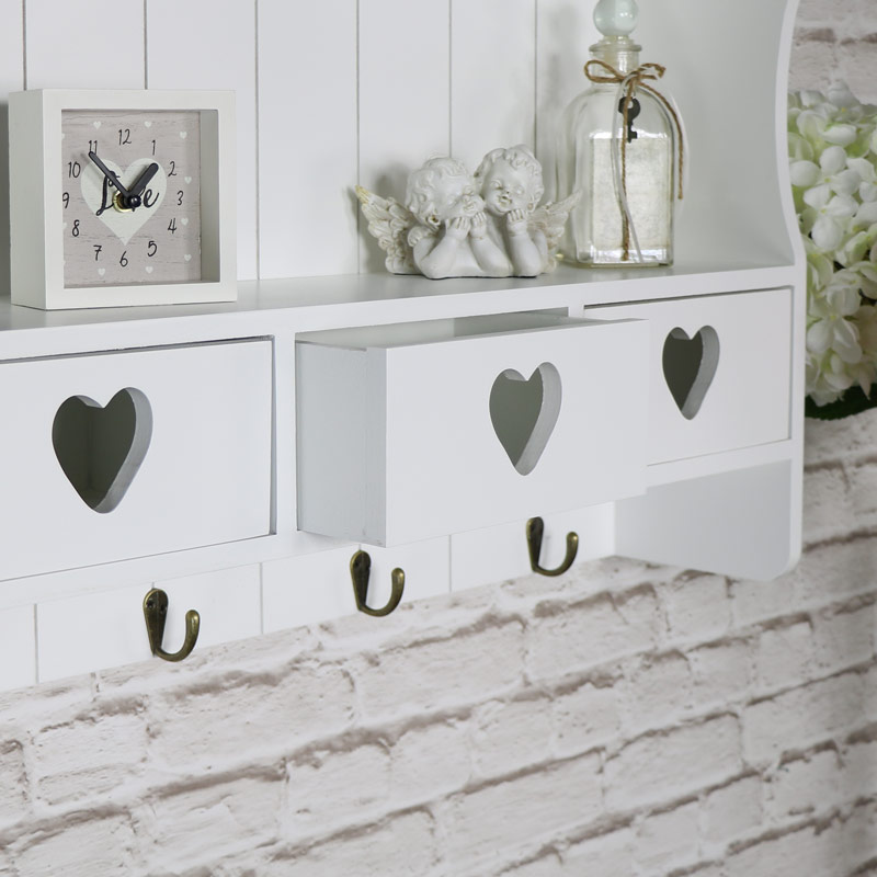 Large White Wall Shelf with Heart Drawer Storage DAMAGED SECONDS ITEM 3037