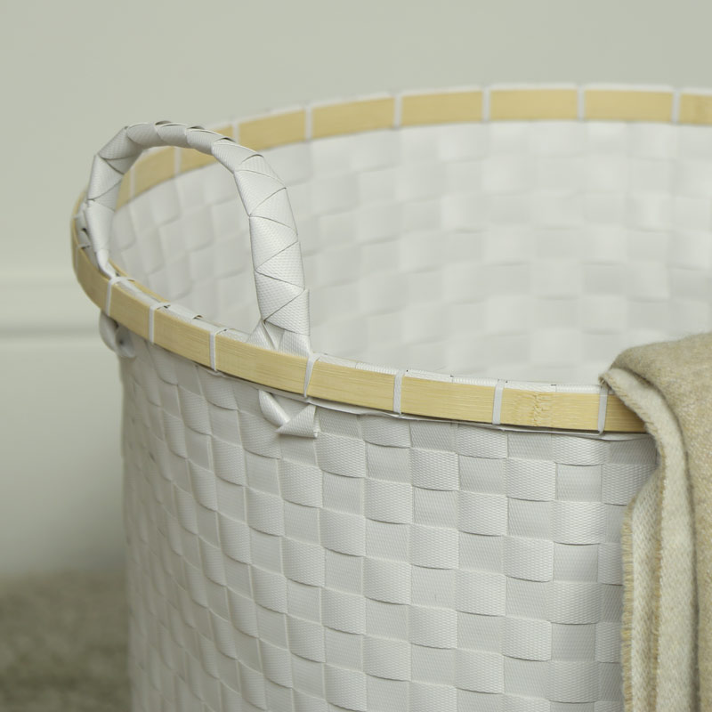 Large White Woven Laundry Basket