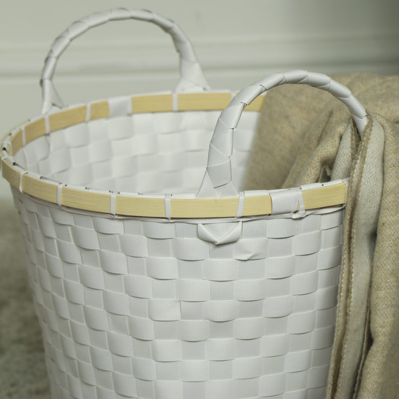 Large White Woven Waste Paper Basket