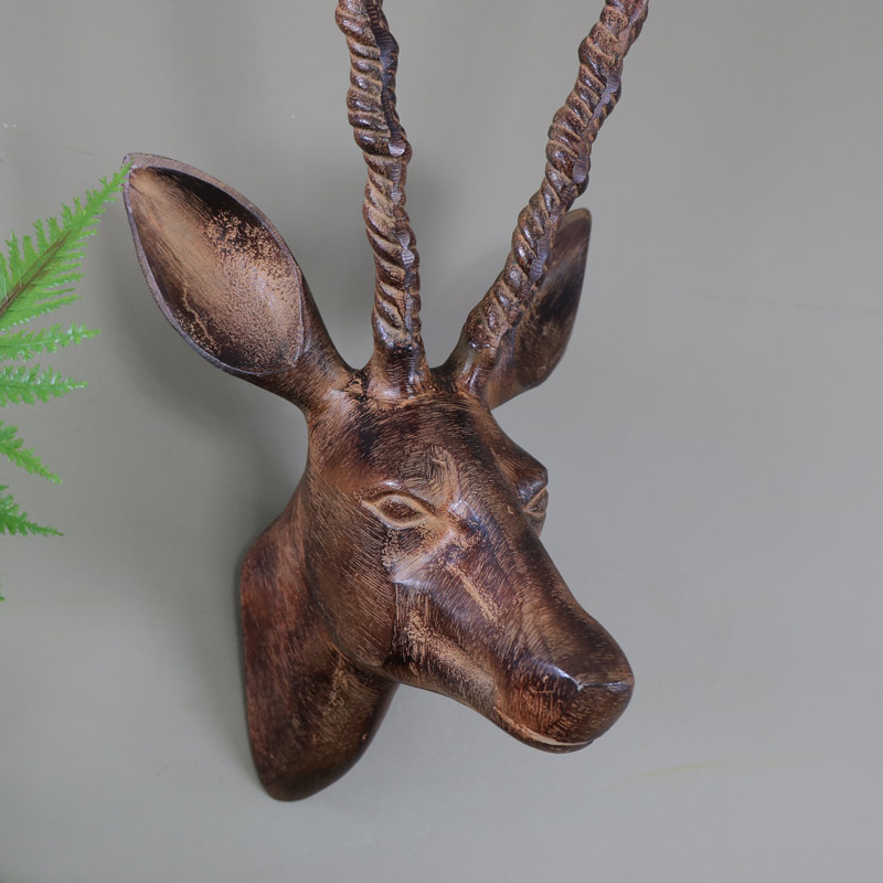 Large Wood Effect Wall Mounted Gazelle Head