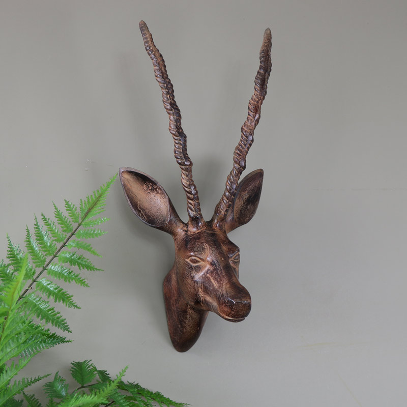 Large Wood Effect Wall Mounted Gazelle Head