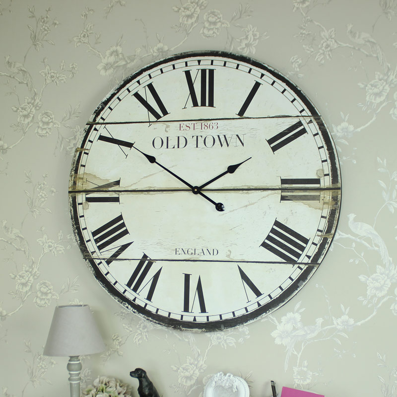 Large Wooden Vintage Style Wall Clock with Roman Numerals