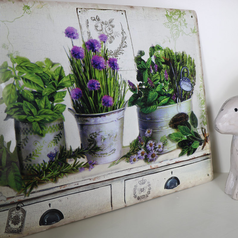 Lavender in Pots on Embossed Metal Wall Plaque