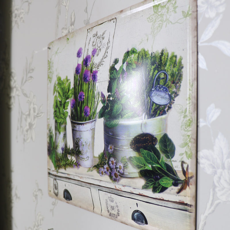 Lavender in Pots on Embossed Metal Wall Plaque