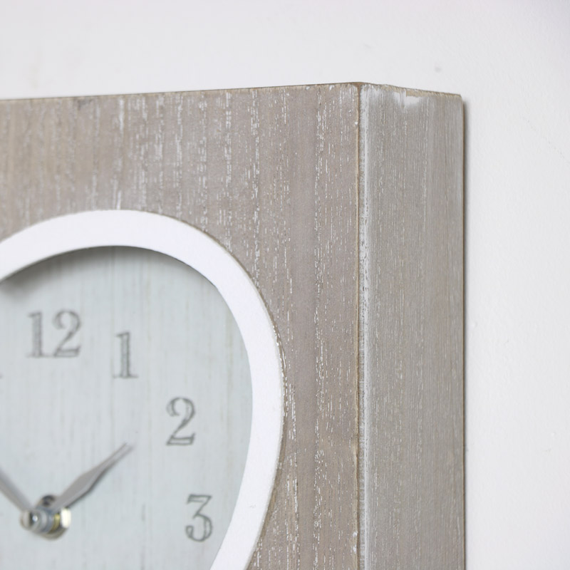 Lime Wash Wooden Heart Wall Clock