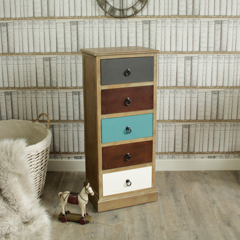 Natural Drift Wood 5 Drawer Unit Melody Maison