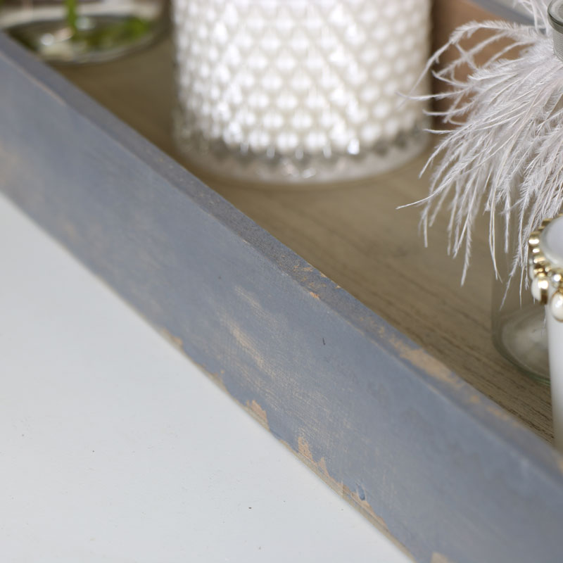 Long Rustic Grey Wooden Tray 