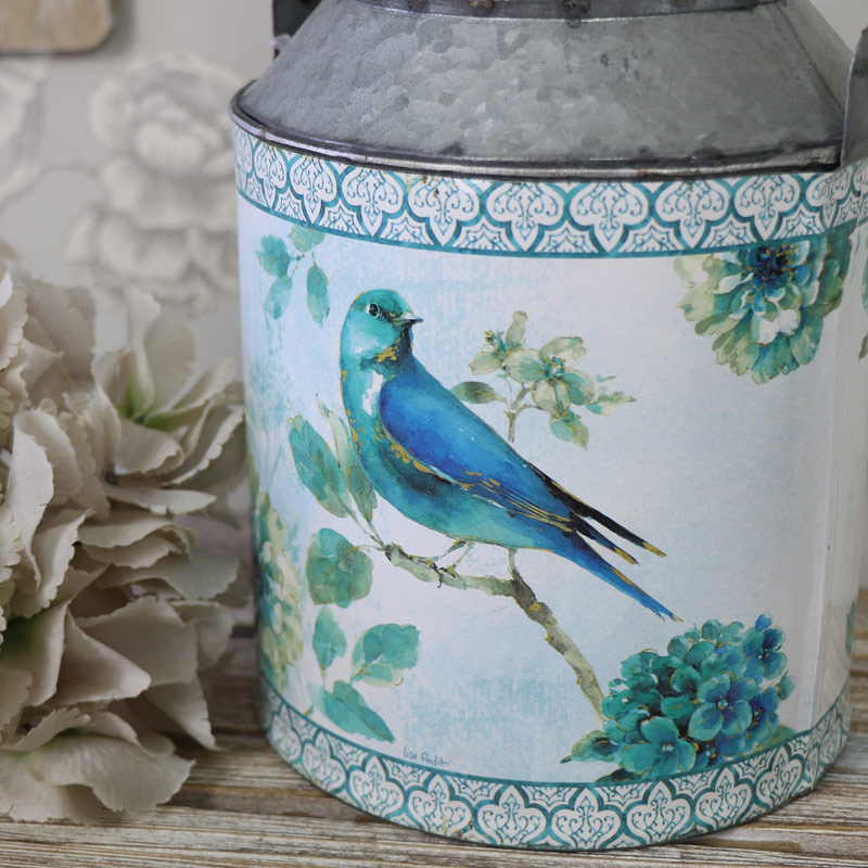 Metal Blue Bird Decorative Urn